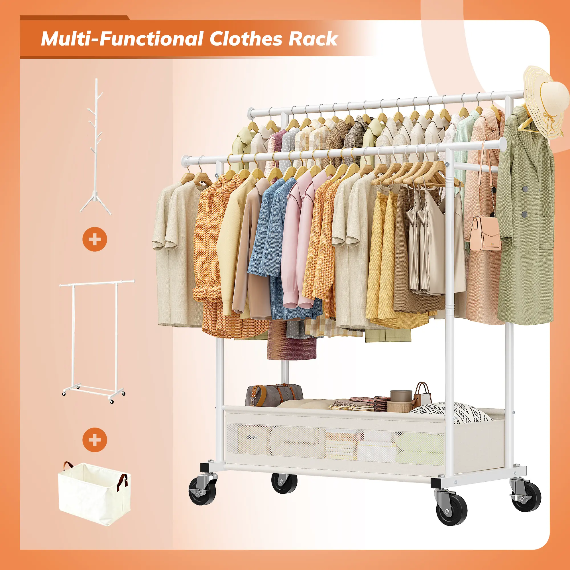 Heavy Duty Clothing Rack with Wheels