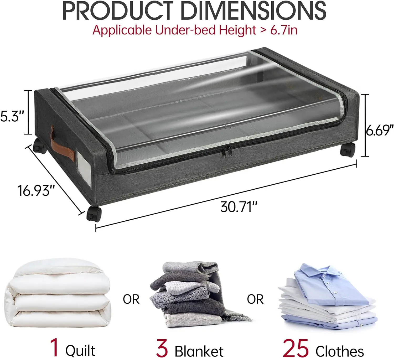 2‑Pack Under Bed Storage Box with Silent Wheels & Clear Lid, Rolling Under‑Bed Storage Organizer Drawer Bins for Clothes Shoes Toys, Dorm Room College Essentials for Bedroom Dormitory