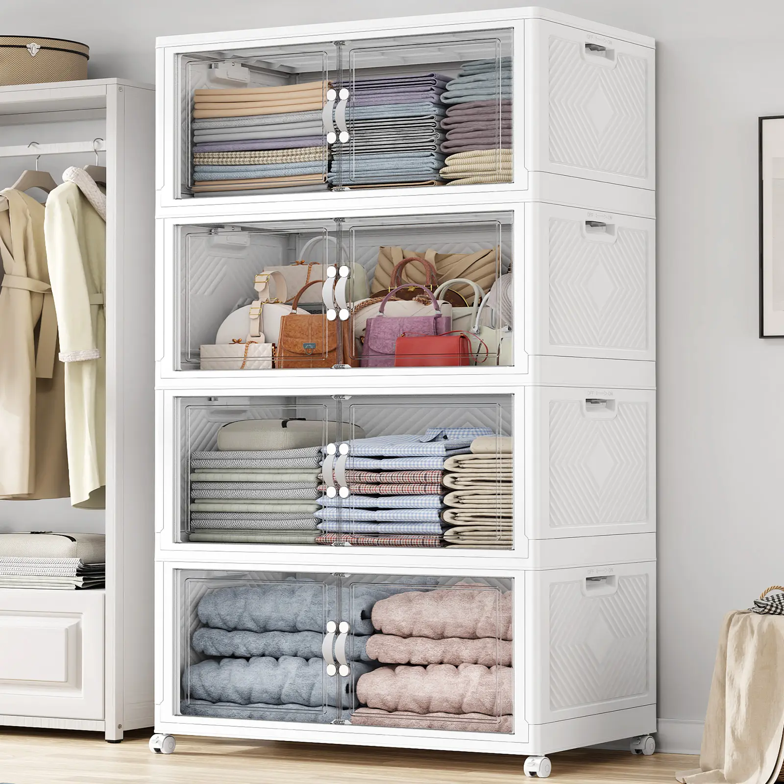 Stackable Clear Storage Bins with Wheels