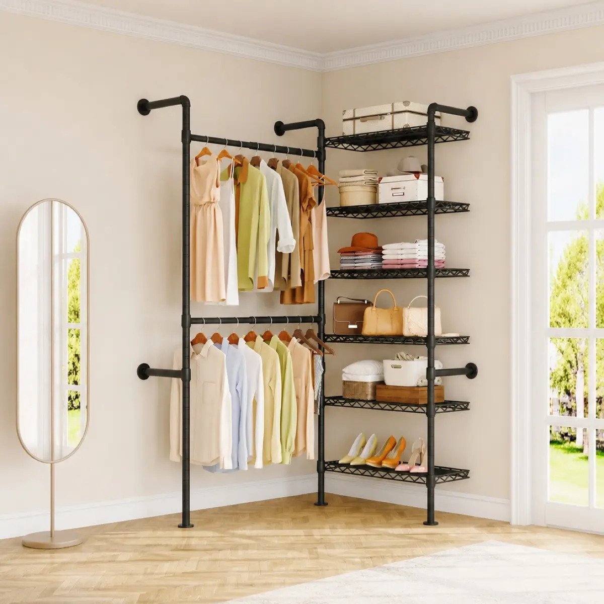 Wall Mounted Closet System, Industrial Pipe Rack