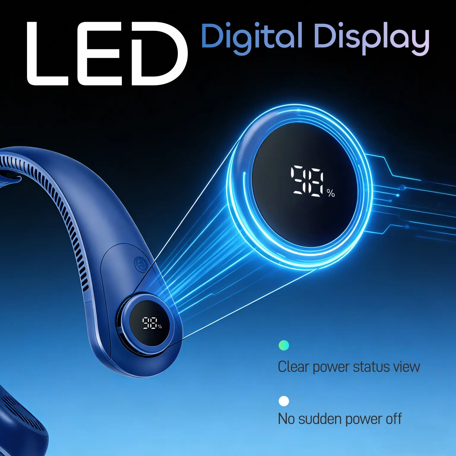 Hands-Free Portable Neck Fan, 5-Speed, LED Display, 5000mAh Rechargeable Wearable Cooling Personal Fan, Neck Support, Bladeless Neck Air Conditioner, Summer Gifts for Women/Men