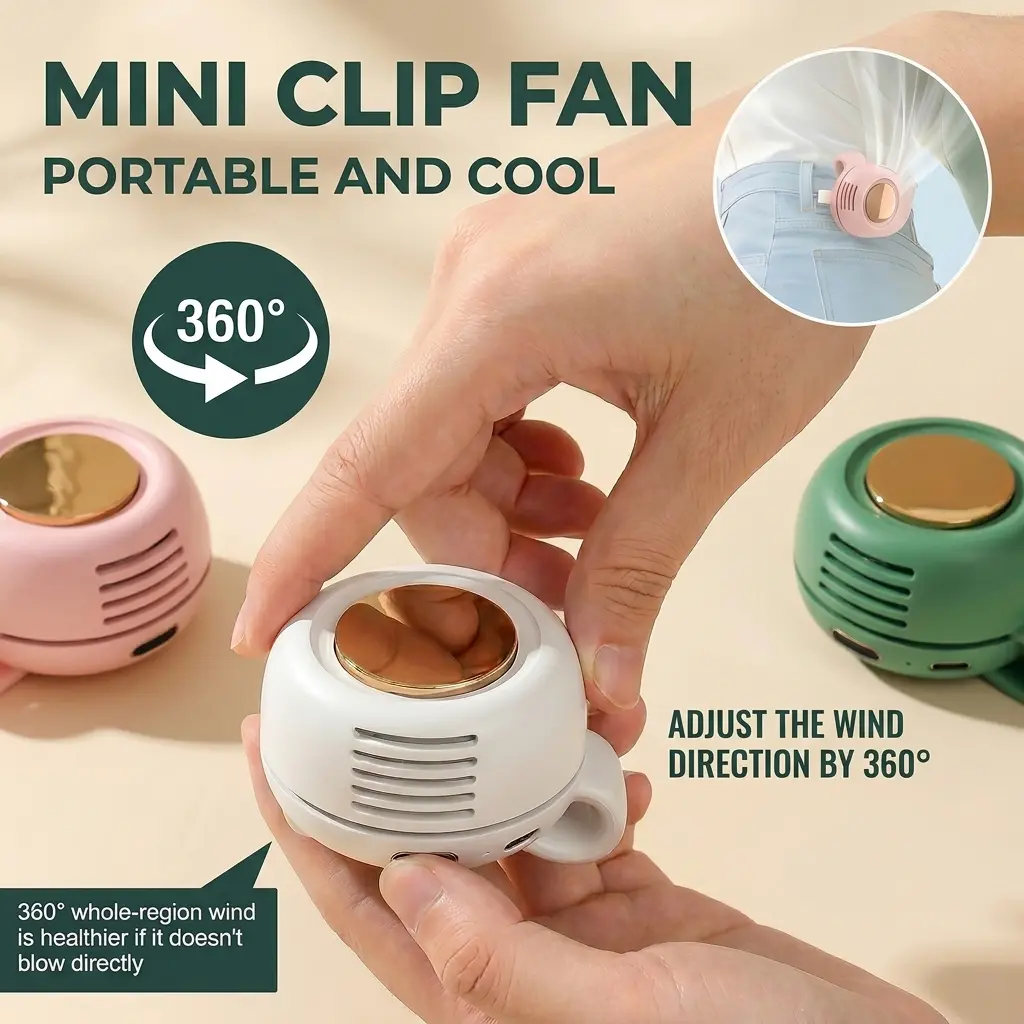 Portable Silent Mini Bladeless Electric Fan,Adjustable 3-speed Suspended Waist Fans,Phone Cooling Fan,Personal Fan,Rotating BodyFan Suitable for Outdoor Travel,fathersdaygift,rechargeable personal fan,handheld turbo fan,Perfect Gift
