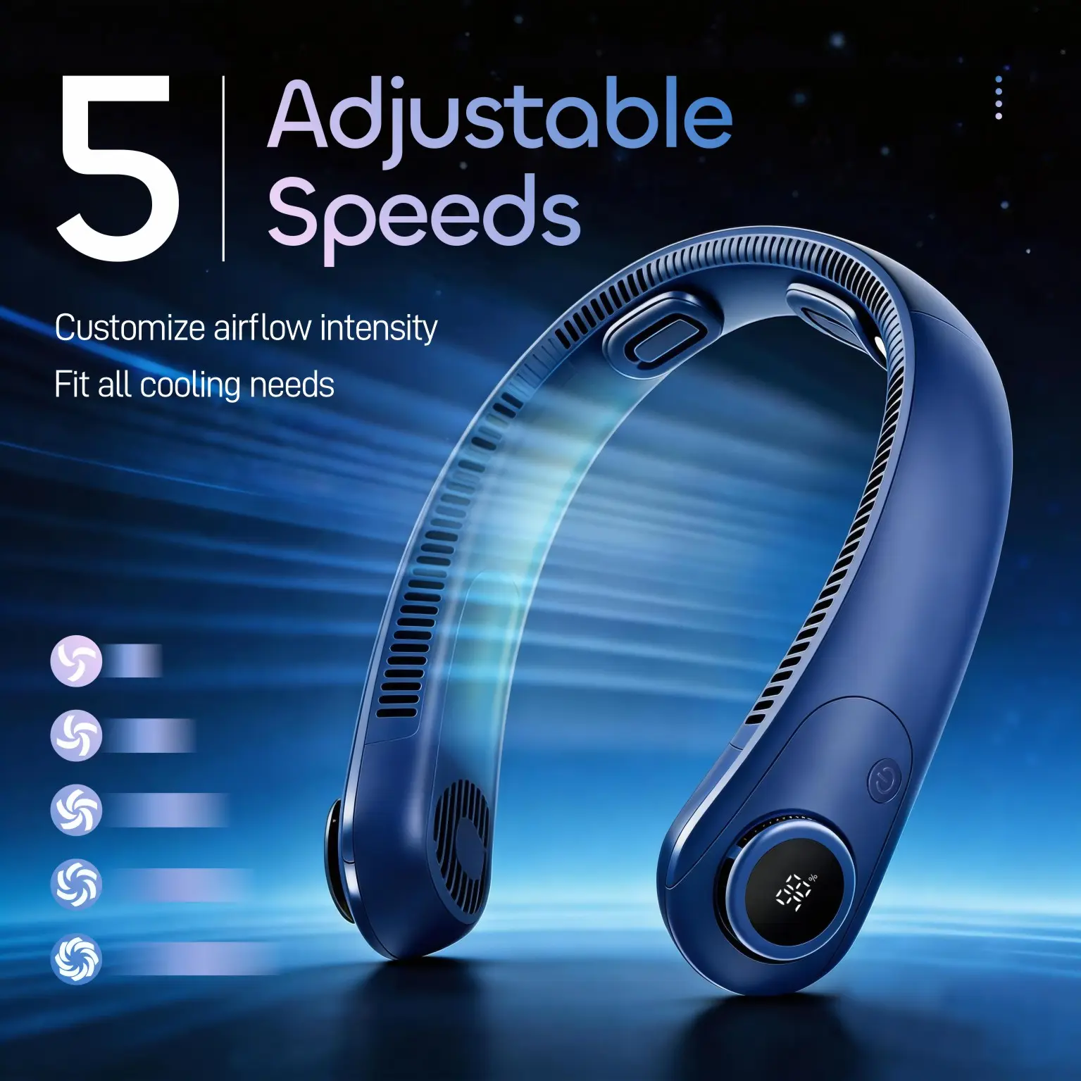 Hands-Free Portable Neck Fan, 5-Speed, LED Display, 5000mAh Rechargeable Wearable Cooling Personal Fan, Neck Support, Bladeless Neck Air Conditioner, Summer Gifts for Women/Men