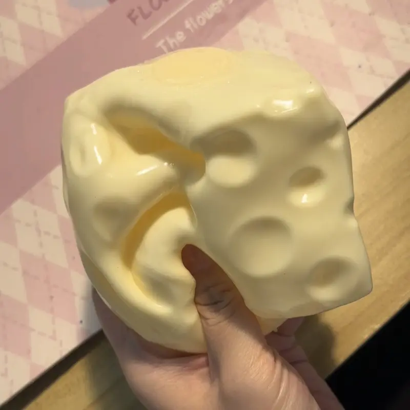 Yellow Square Cheese Slow Rise Squishy Toy Block Filled Soft Crinkle Sound Sensory Toy for Kids No Smell Gift for Boys Girls
