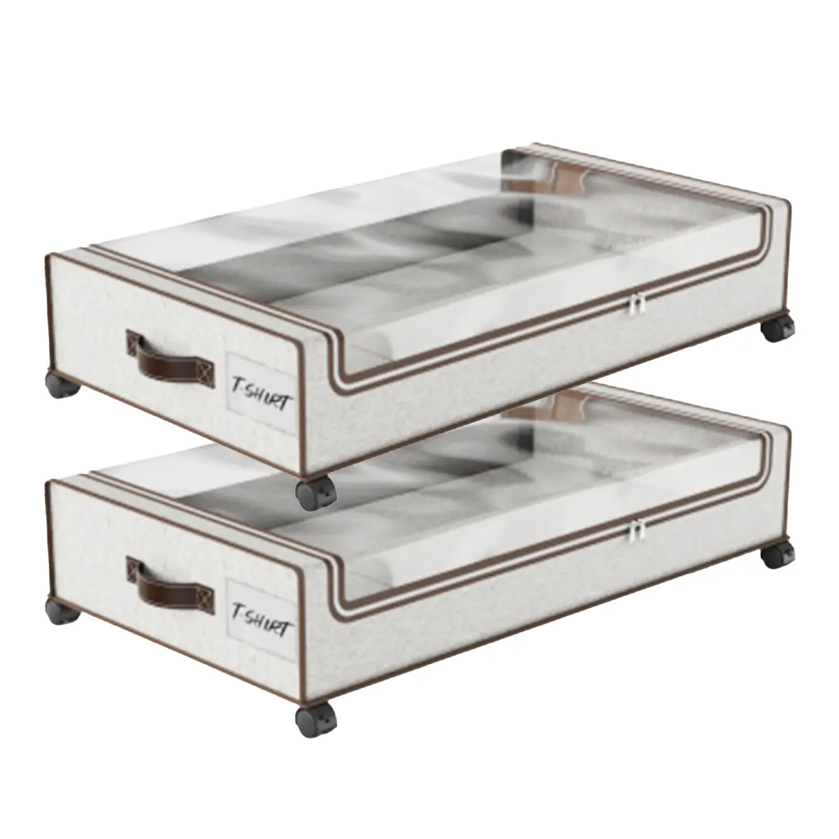 2‑Pack Under Bed Storage Box with Silent Wheels & Clear Lid, Rolling Under‑Bed Storage Organizer Drawer Bins for Clothes Shoes Toys, Dorm Room College Essentials for Bedroom Dormitory