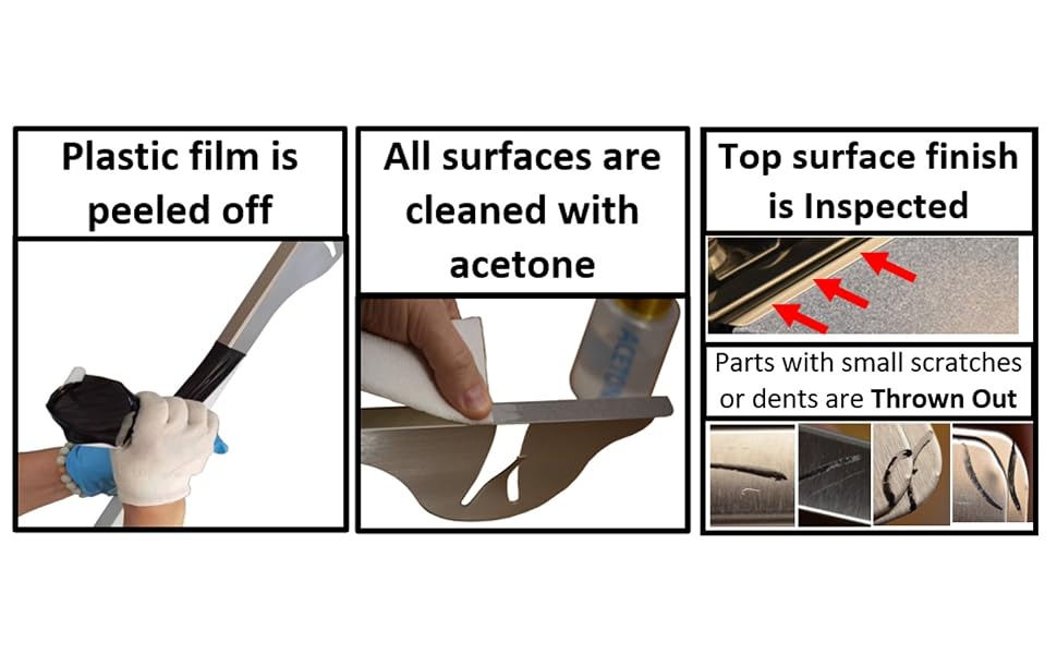 Plastic film is removed and parts are cleaned