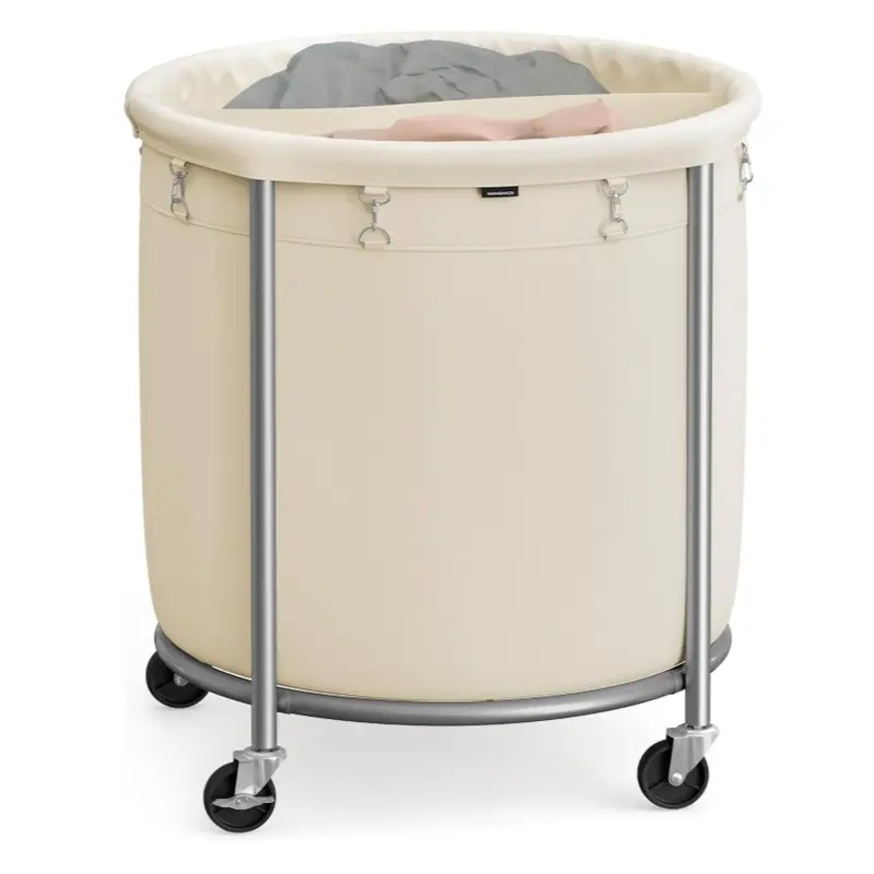 Spacious 45‑gallon rolling laundry hamper with waterproof 600D polyester body and sturdy steel frame, lockable wheels and 66lb load capacity for easy home clothes storage and movement.