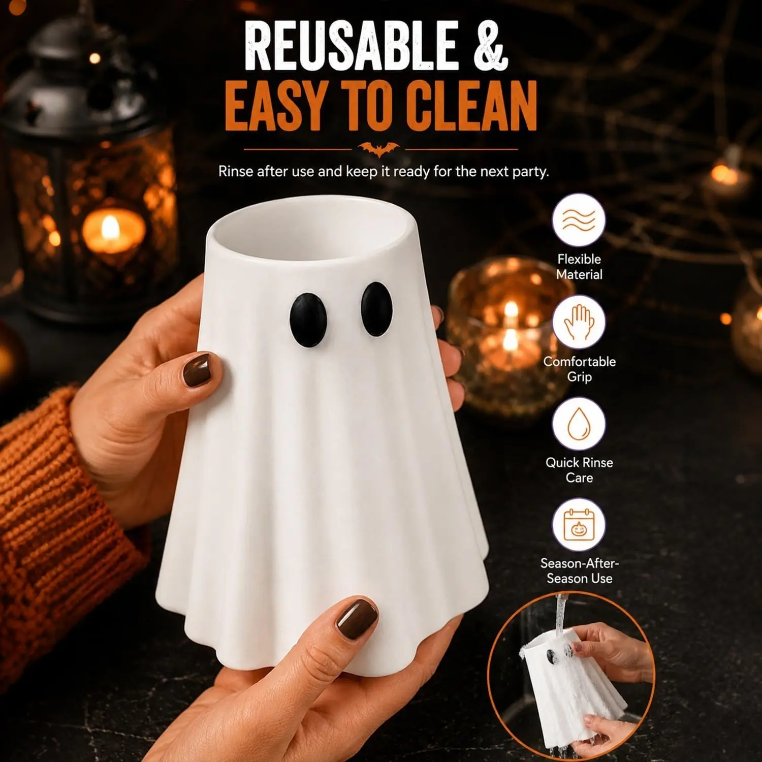 Spooky Can Accessories - Witch Hat Can Topper & Ghost Can Sleeve