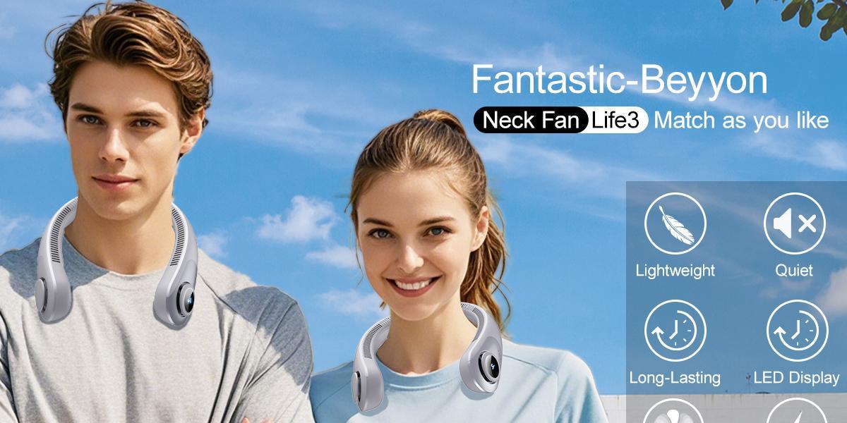BEYYON Hands-Free Portable Neck Fan, 5-Speed, LED Display, 5000mAh Rechargeable Wearable Cooling Personal Fan, Neck Support, Bladeless Neck Air Conditioner, Summer Gifts for Women/Men
