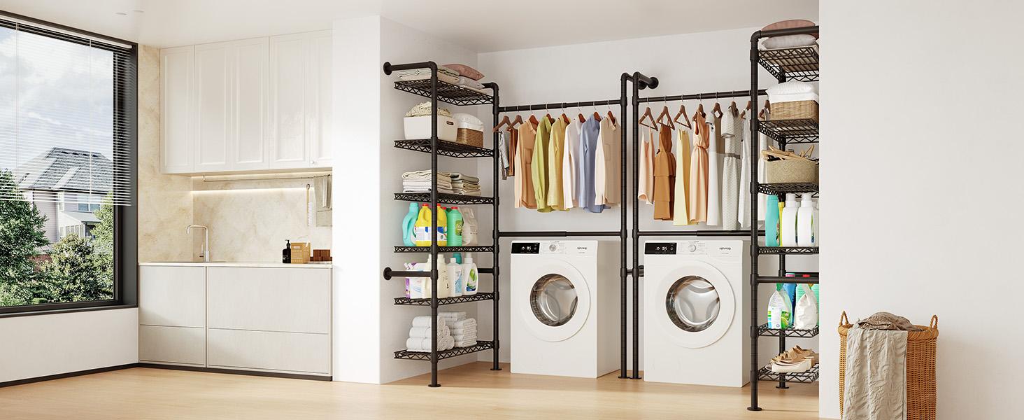 【MAX 900 LBS】ONBRILL Expandable(18.3-34.6") Wall Mounted Closet System, Industrial Pipe Clothing Rack, Clothes Rack Garment Racks Wardrobe Racks for Hanging Clothes, Heavy Duty Closet Organizers for LivingRoom Bedroom Furniture【BackToSchool】