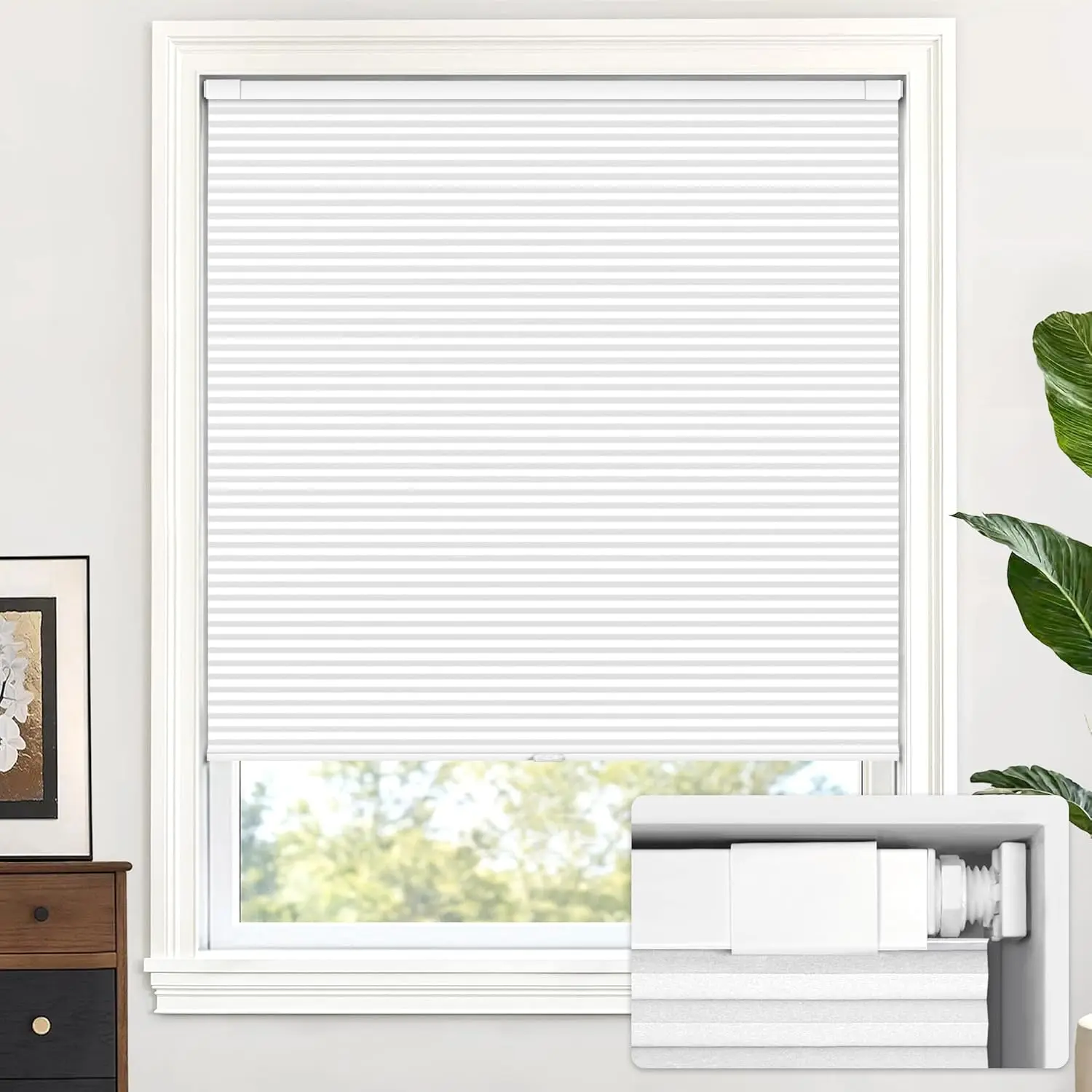 No Drill Cordless Cellular Shades - Easy Install Honeycomb Blinds for Windows, 20'' W x 48'' H, White Home & Kitchen