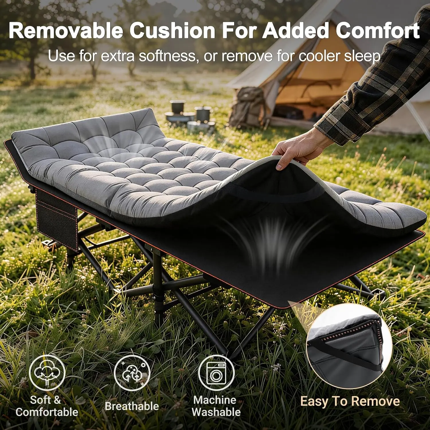 Folding Camping Cot with Mattress, Bed frame & Carry Bag - Heavy Duty Portable Bed for Outdoor & Indoor Use, Guest Bed, Travel, Picnic, Office nap, Hiking, Fishing, dorm essentials, campingessentials, campinggear