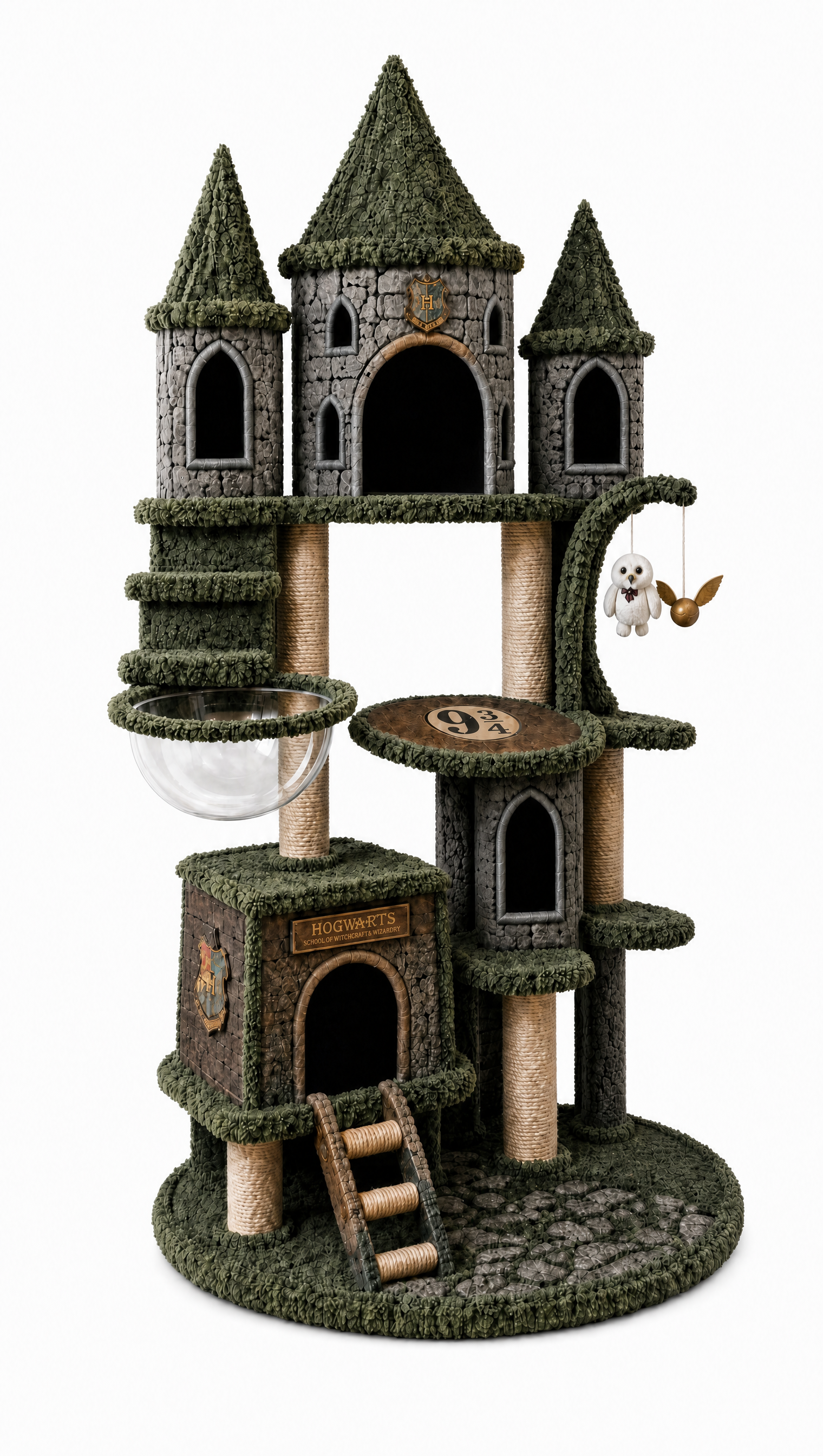Fantasy castle‑themed cat tower, featuring climbing tiers, scratching surfaces and snug dens for indoor cats’ play and rest.