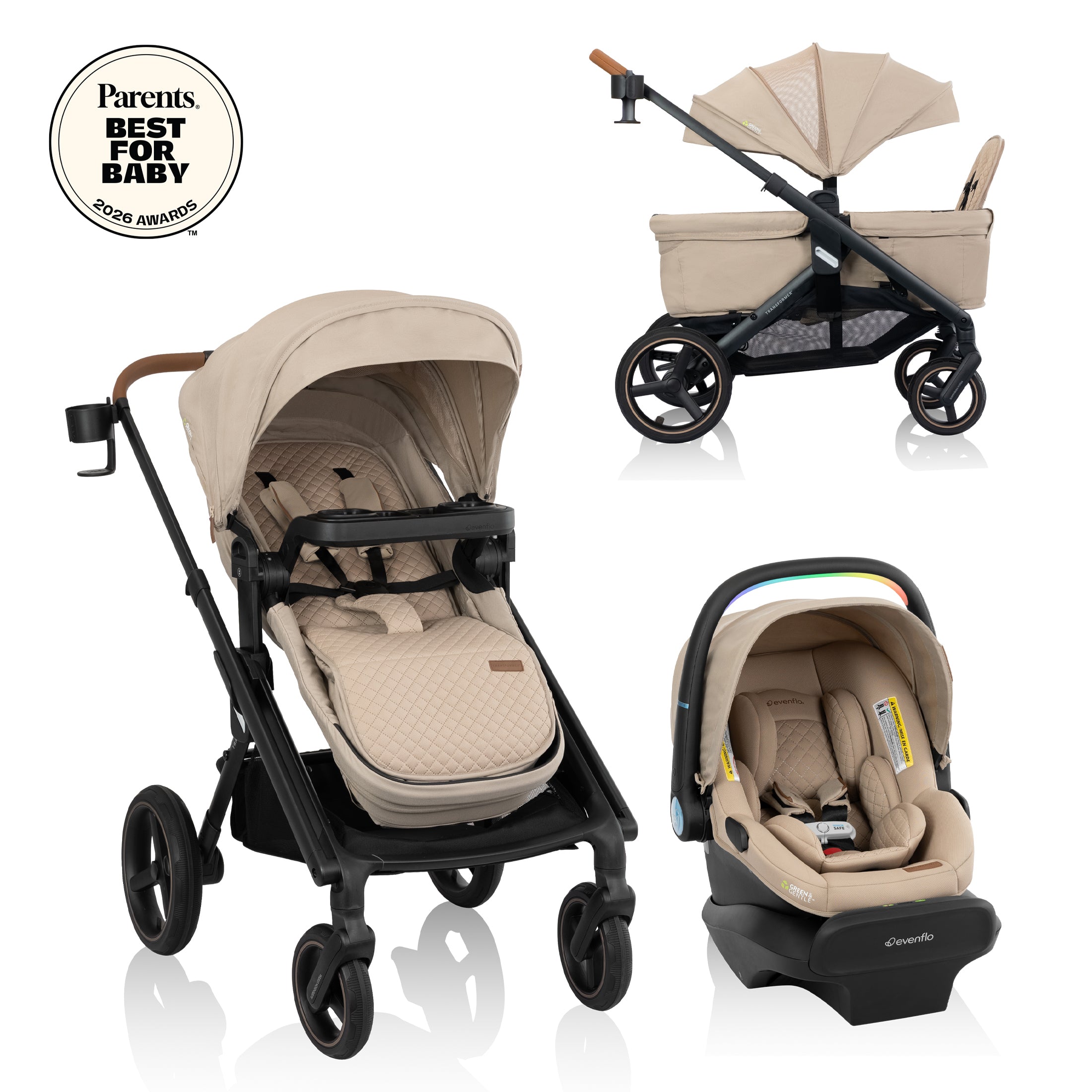 All-in-one convertible stroller and wagon travel system with smart safety monitoring, soothing functions, all-terrain wheels and eco-friendly fabric for newborns to toddlers.