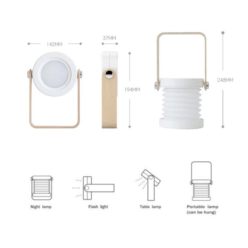 Transformable USB‑rechargeable lamp with touch dimming and 360° rotation, portable cord‑free lighting for indoor and outdoor use.