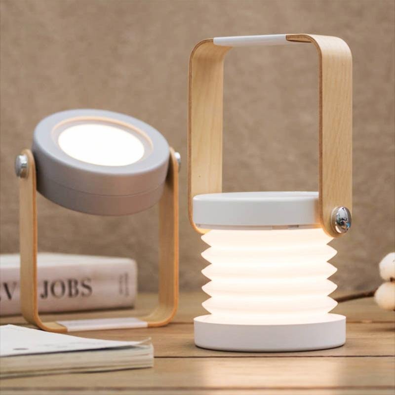 Transformable USB‑rechargeable lamp with touch dimming and 360° rotation, portable cord‑free lighting for indoor and outdoor use.
