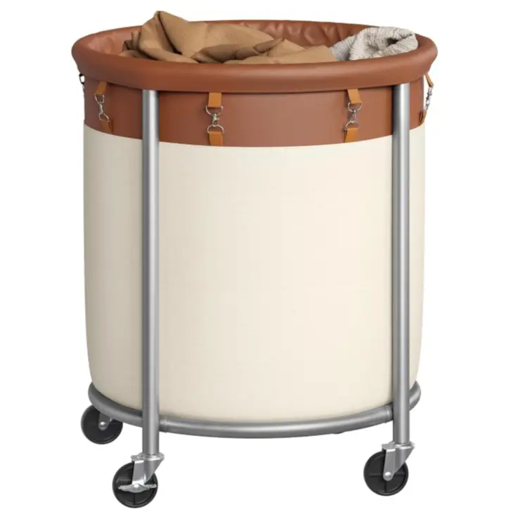 Spacious 45‑gallon rolling laundry hamper with waterproof 600D polyester body and sturdy steel frame, lockable wheels and 66lb load capacity for easy home clothes storage and movement.