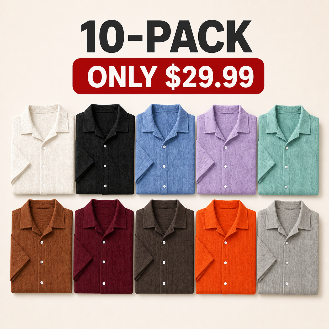 Men's textured shirt 10-pack in ten colors - only $29.99