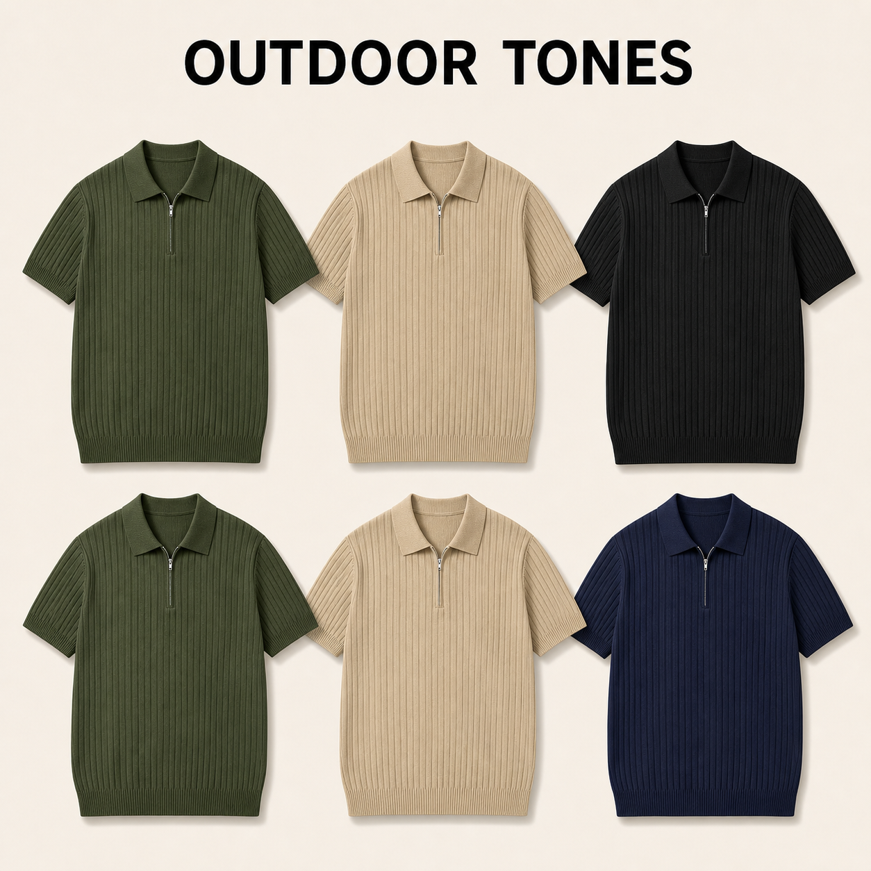 Outdoor Tones 6-piece men's ribbed knit half-zip polo shirt bundle