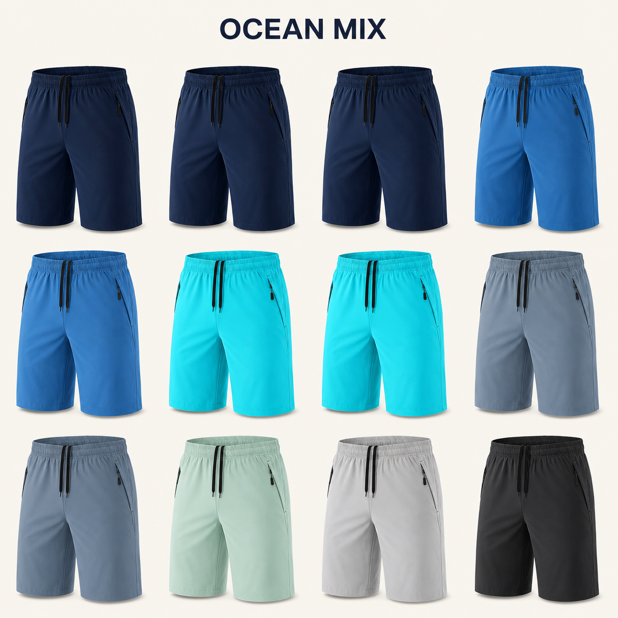 Ocean Mix 12-piece men's 9-inch quick-dry athletic shorts bundle
