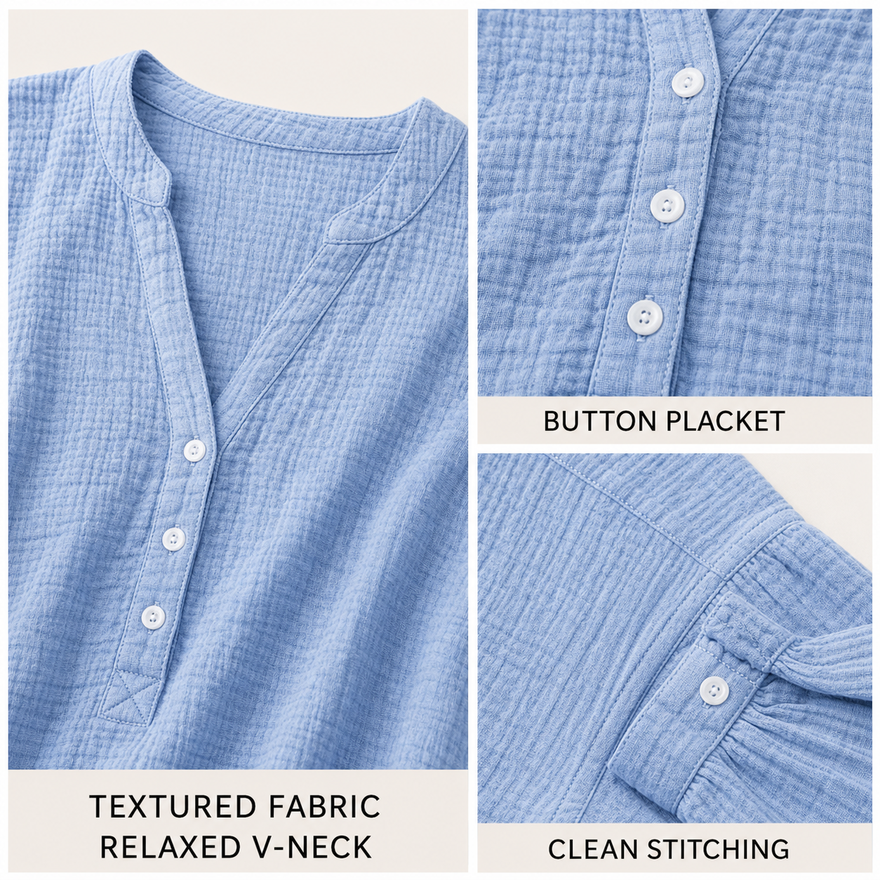 Women's Cotton V-Neck Button Blouse material and finish details