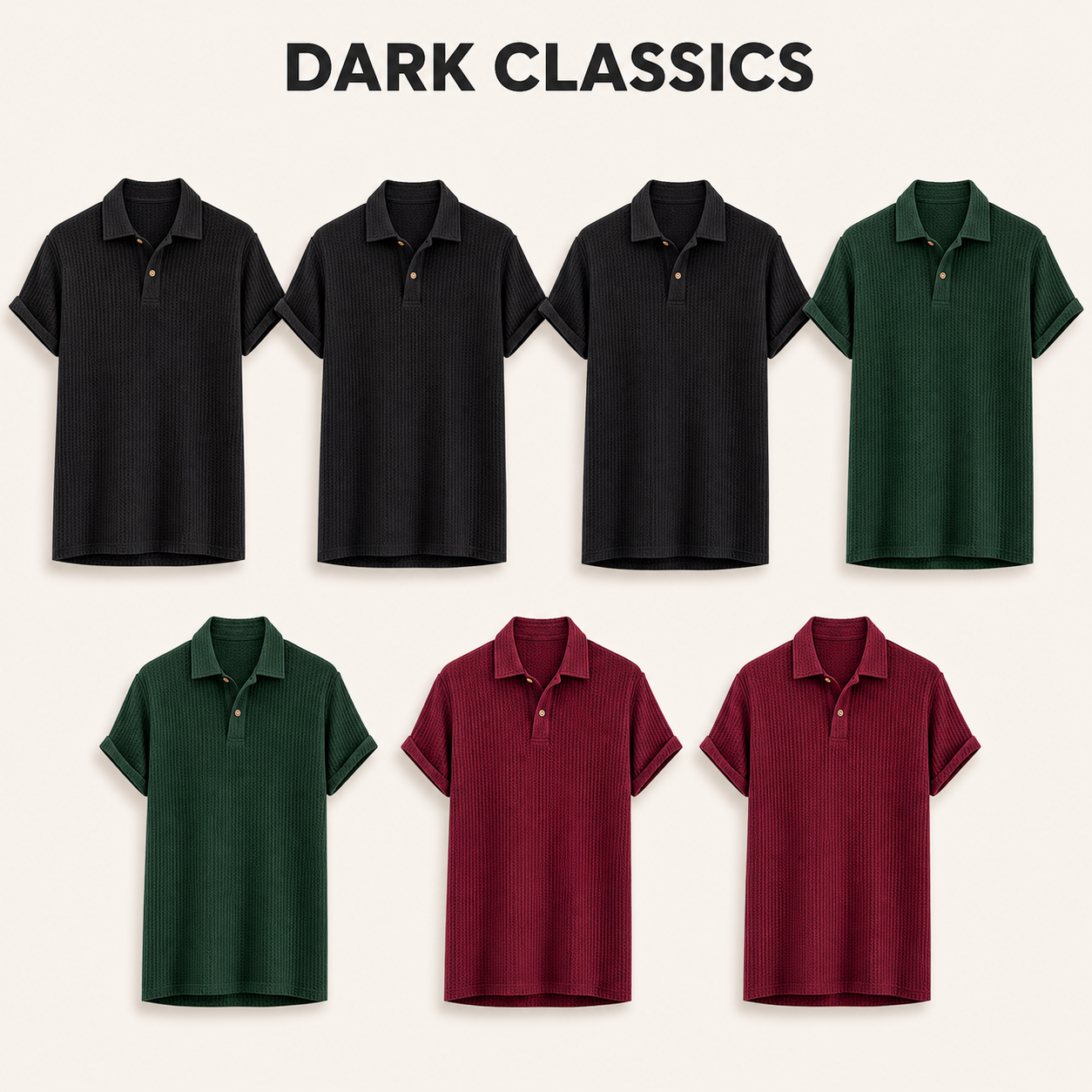 Dark Classics 7-piece men's breathable jacquard knit button polo bundle