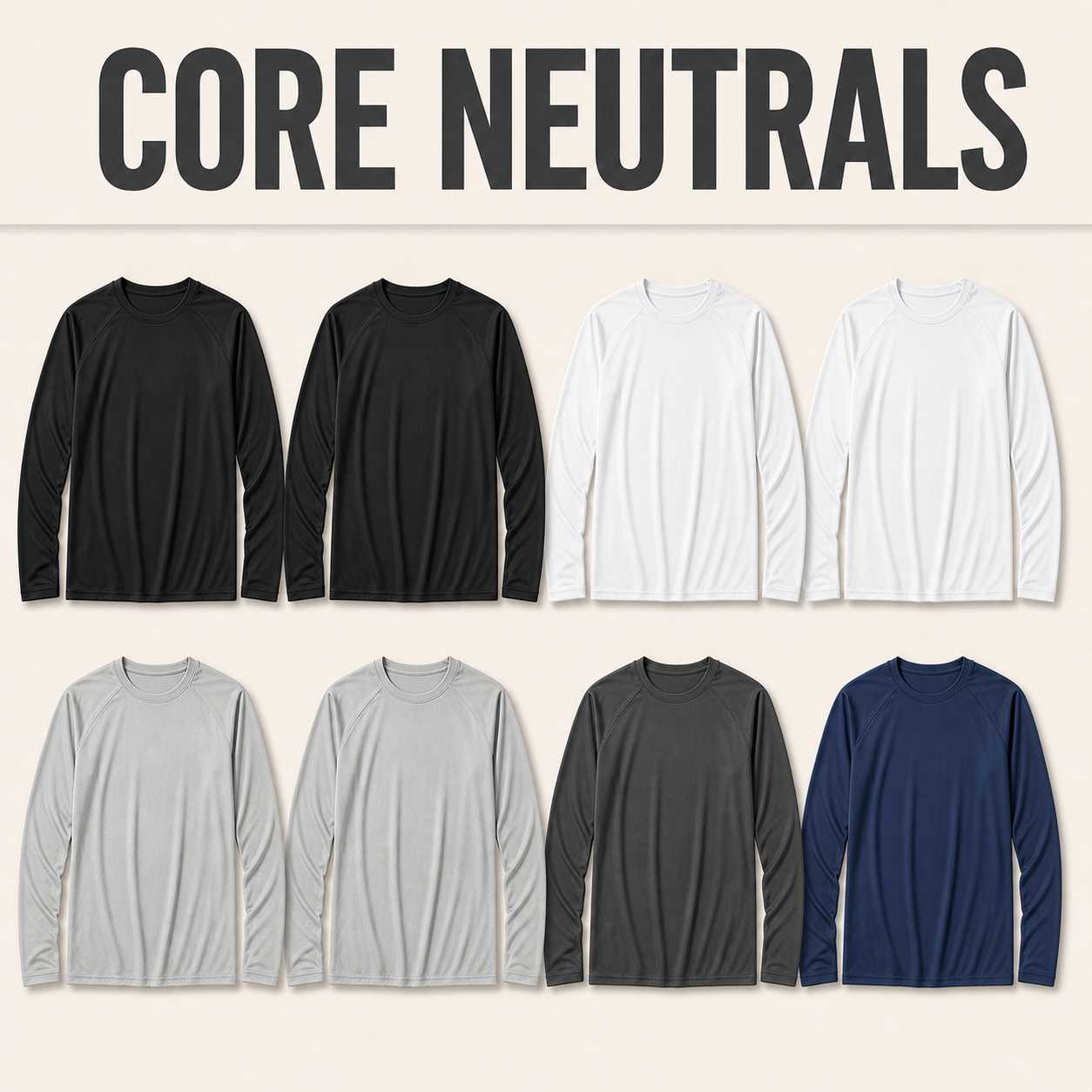 Core Neutrals 8-piece men's quick-dry sun-coverage long sleeve shirt bundle