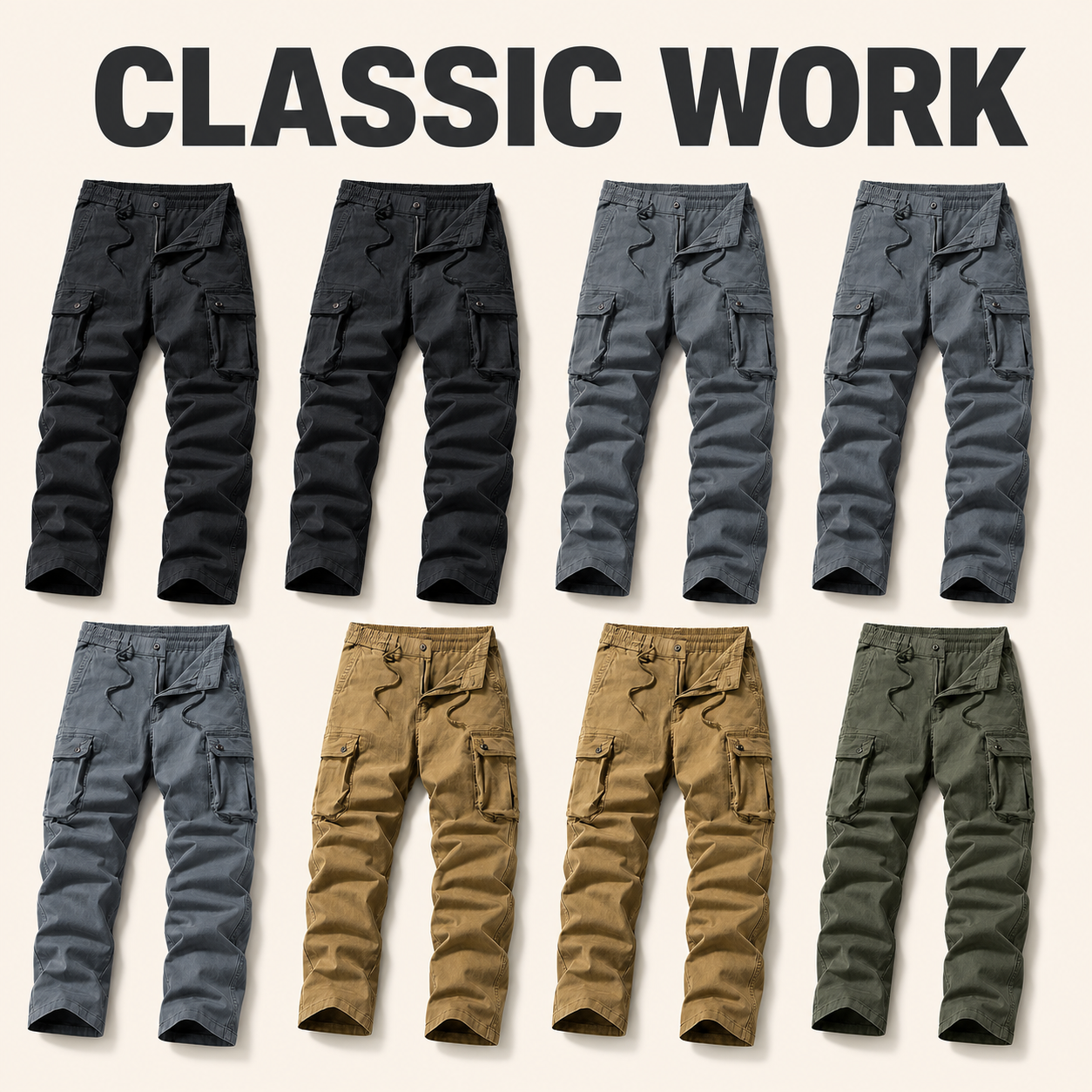 Classic Work 8-piece men's washed vintage tapered work pants bundle