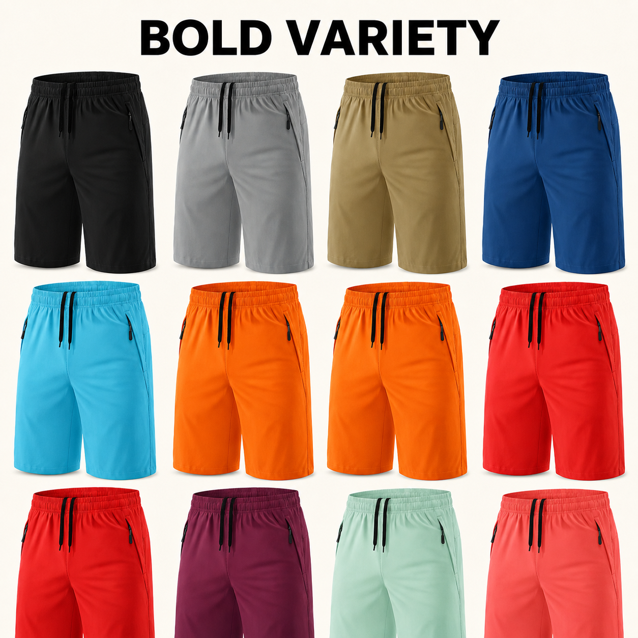Bold Variety 12-piece men's 9-inch quick-dry athletic shorts bundle