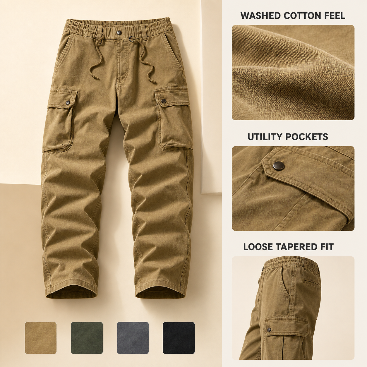 Men's Washed Vintage Tapered Work Pants feature details and construction