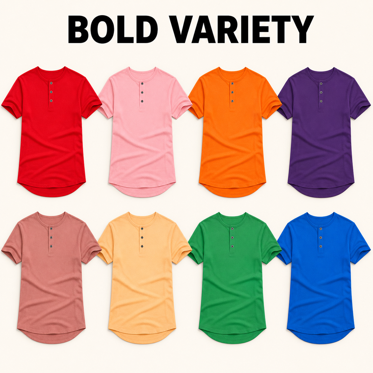 Bold Variety 8-piece men's slim-fit longline henley shirt bundle
