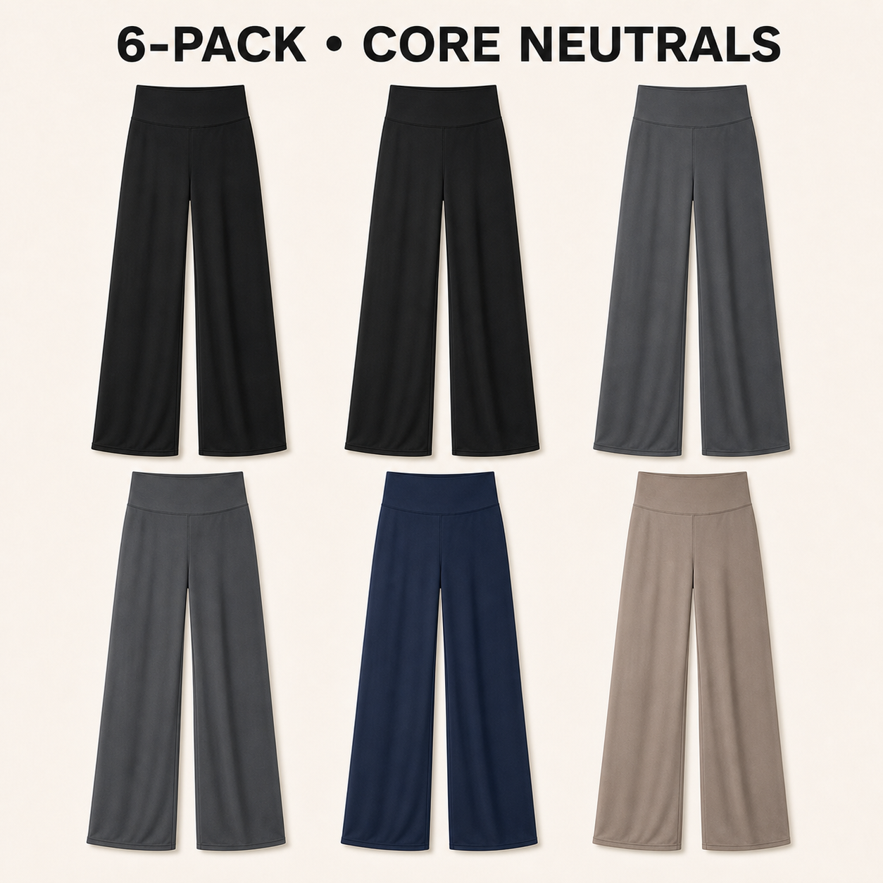 Core Neutrals 6-piece women's high-waist wide-leg yoga pants bundle