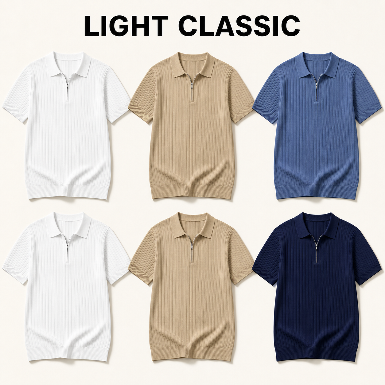 Light Classic 6-piece men's ribbed knit half-zip polo shirt bundle