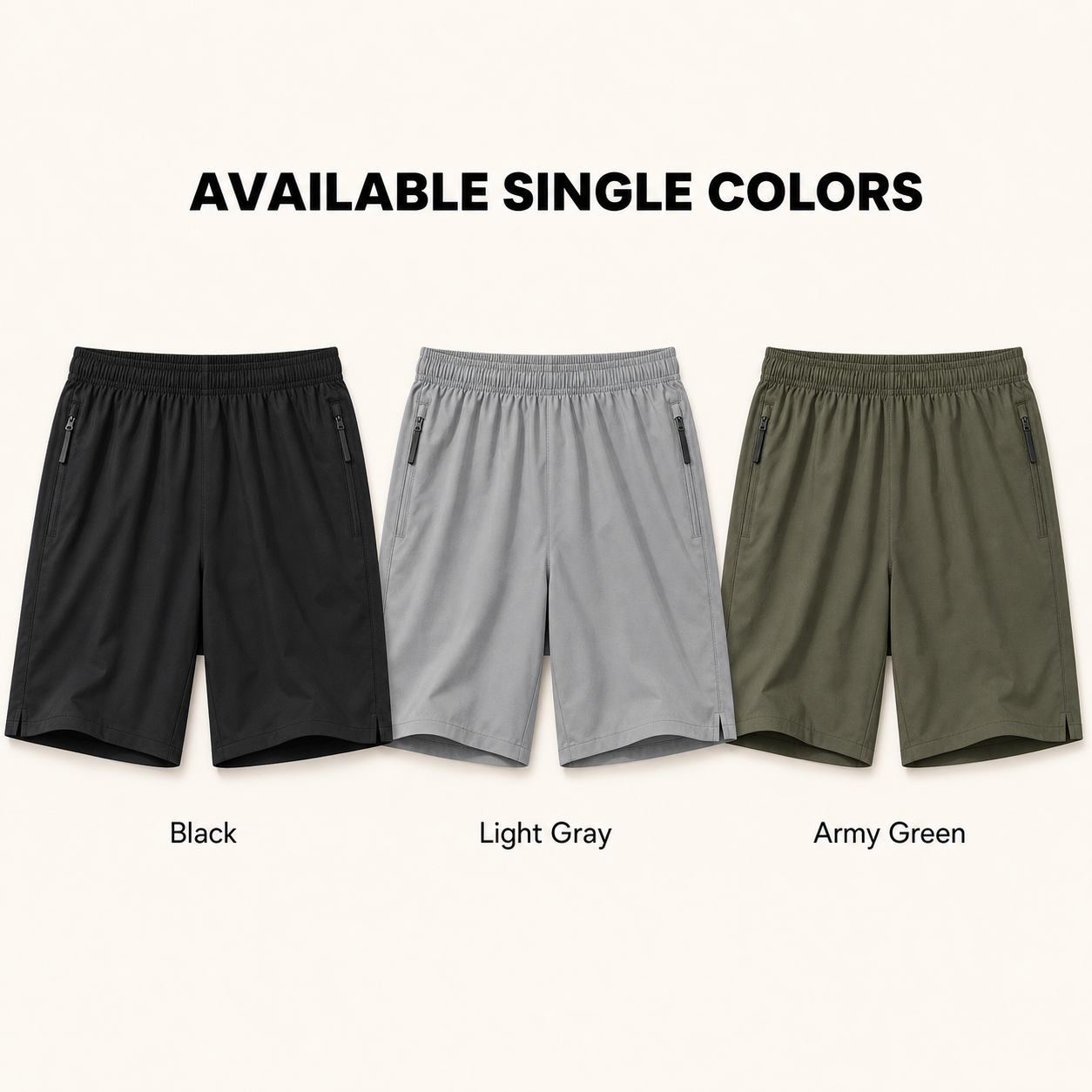 Men's Lightweight Zipper Pocket Shorts available single-color guide
