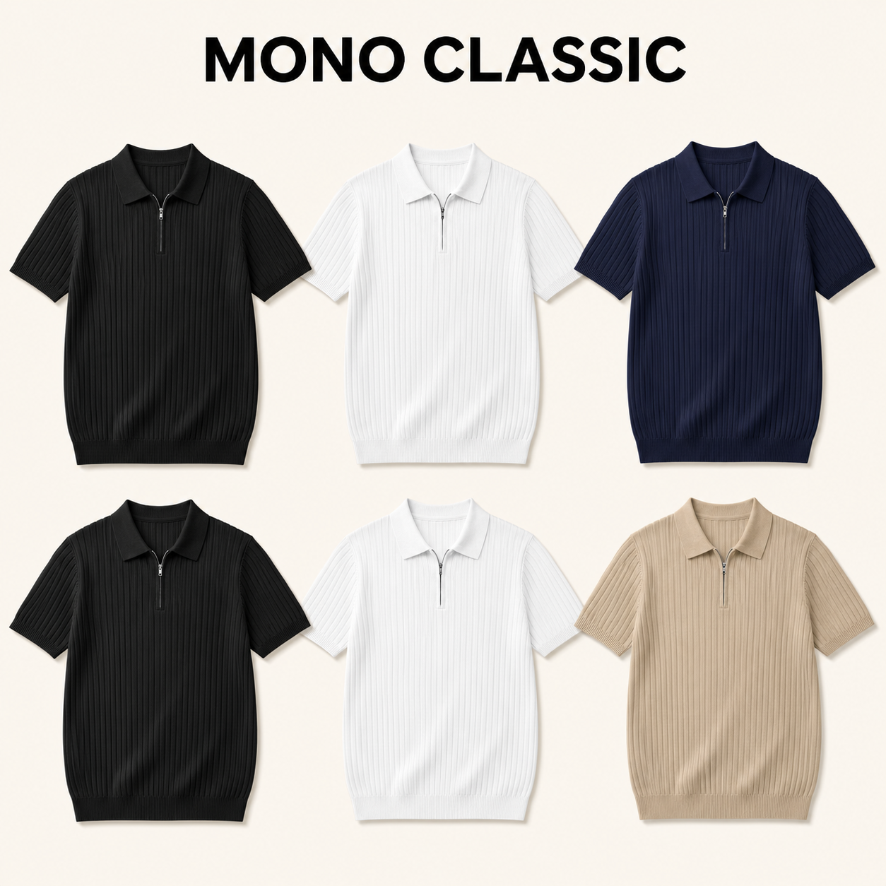 Mono Classic 6-piece men's ribbed knit half-zip polo shirt bundle