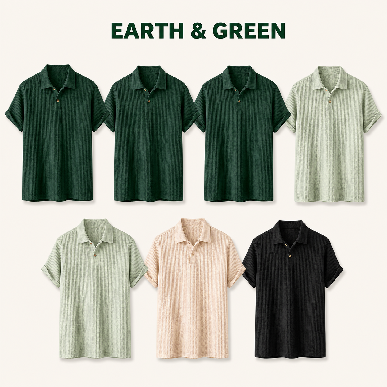 Earth & Green 7-piece men's breathable jacquard knit button polo bundle