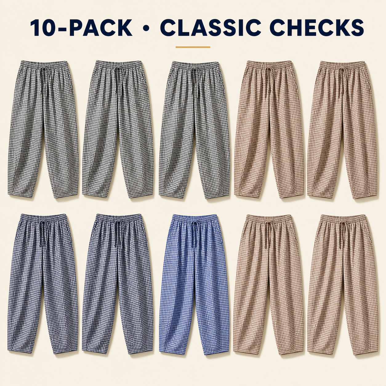 Classic Checks 10-piece women's linen-blend gingham wide-leg pants bundle