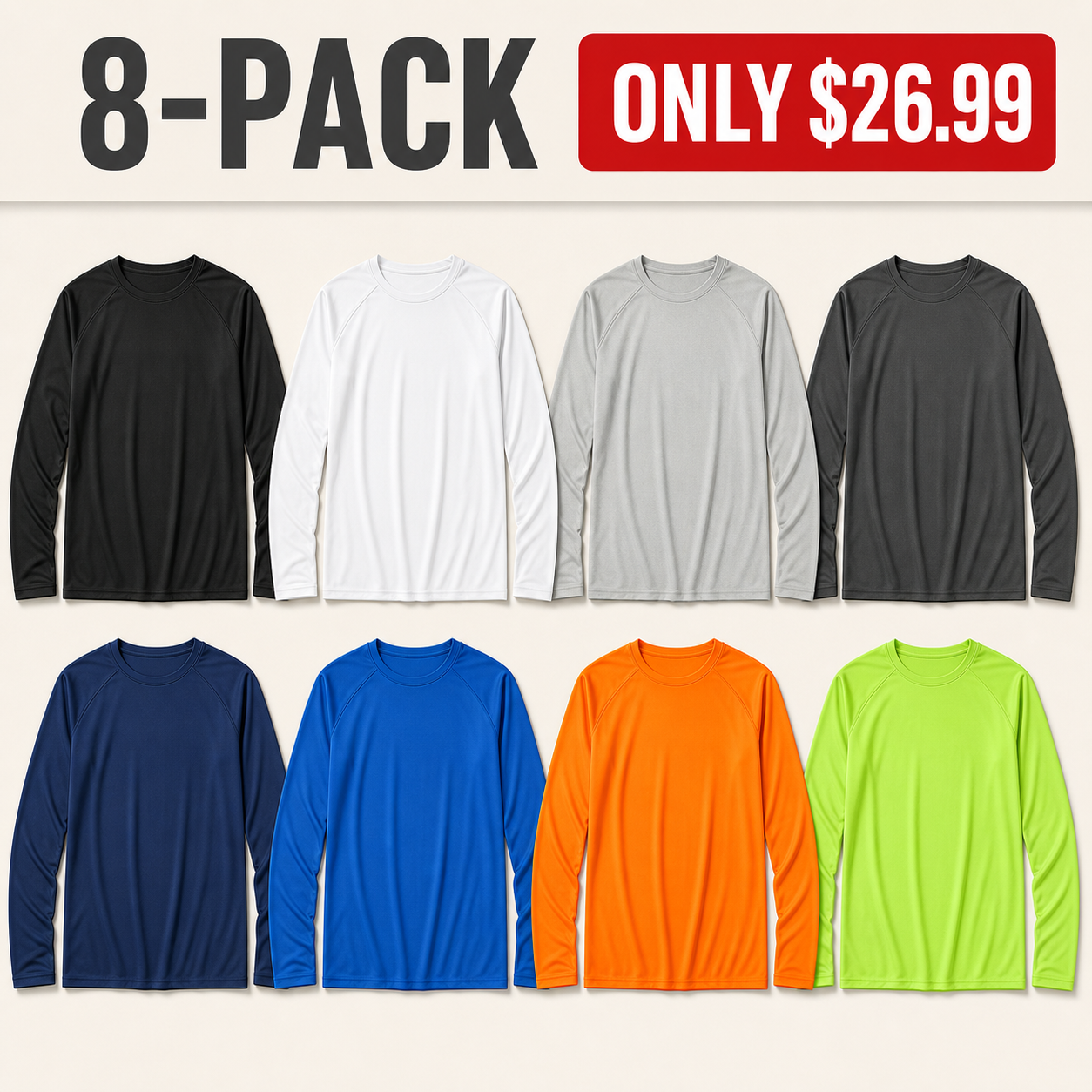 Core 1 of Each 8-piece men's quick-dry sun-coverage long sleeve shirt bundle