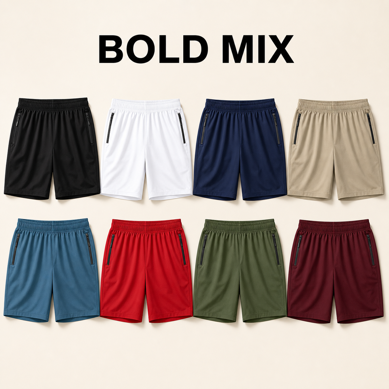 Bold Mix 8-piece men's lightweight zipper pocket shorts bundle