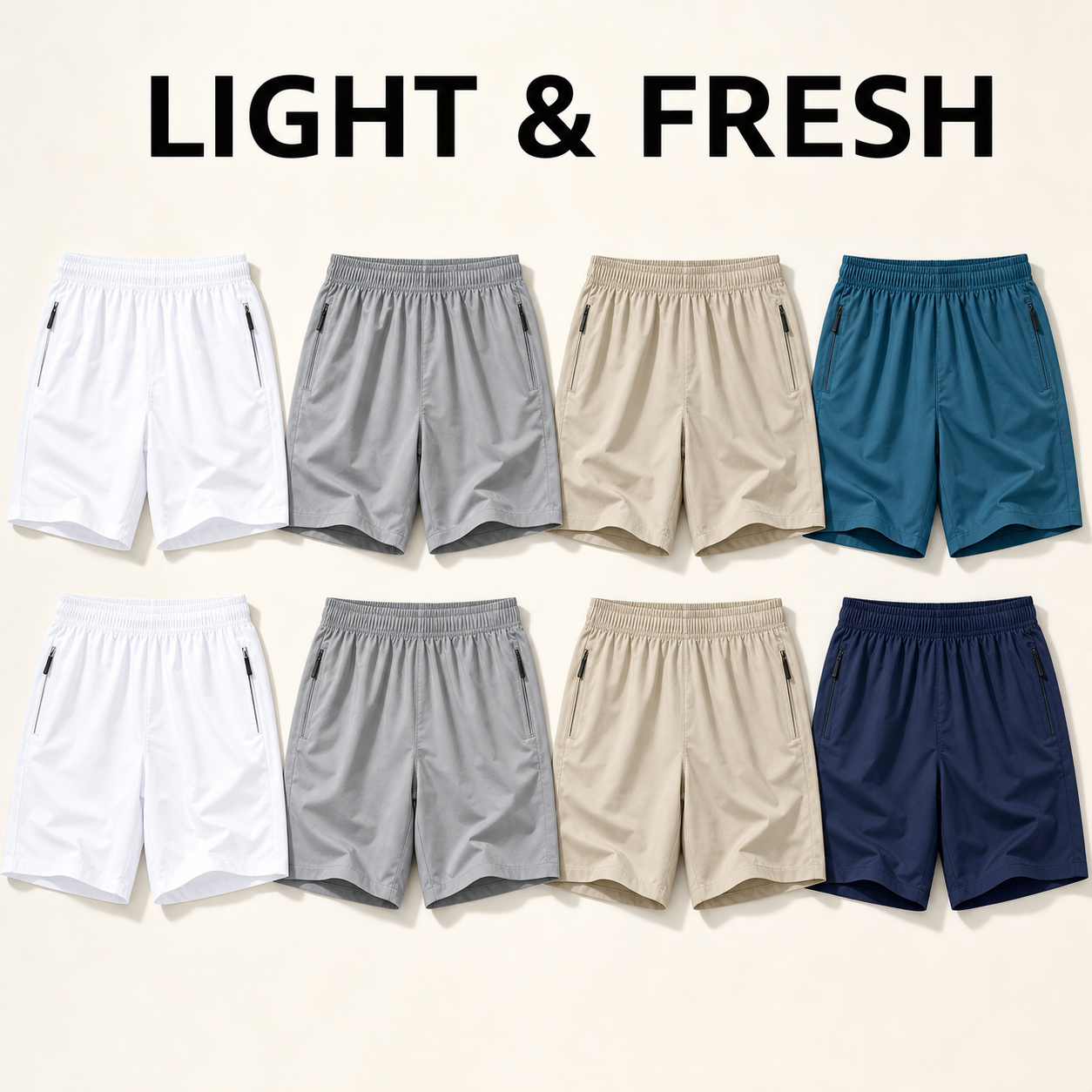 Light & Fresh 8-piece men's lightweight zipper pocket shorts bundle
