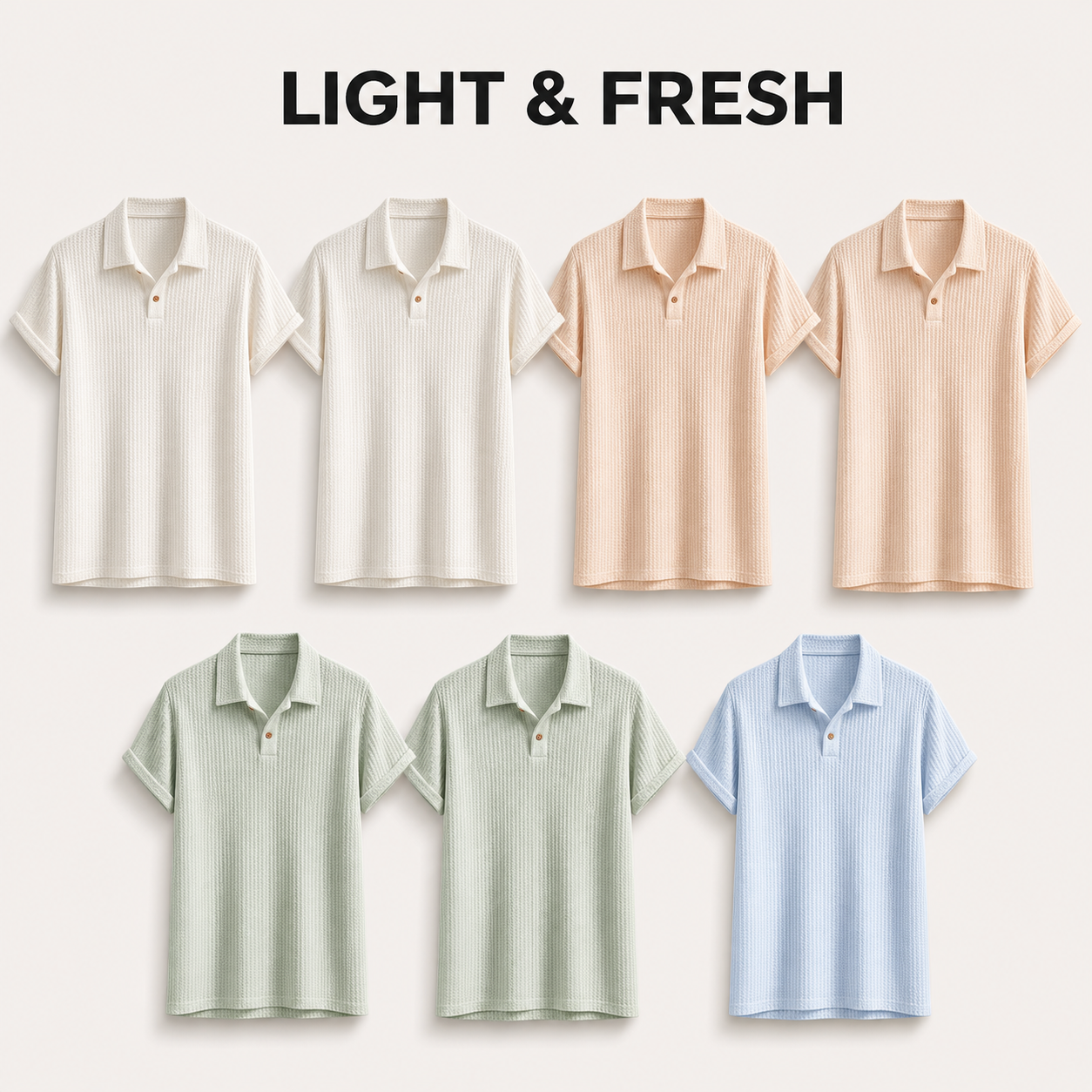 Light & Fresh 7-piece men's breathable jacquard knit button polo bundle