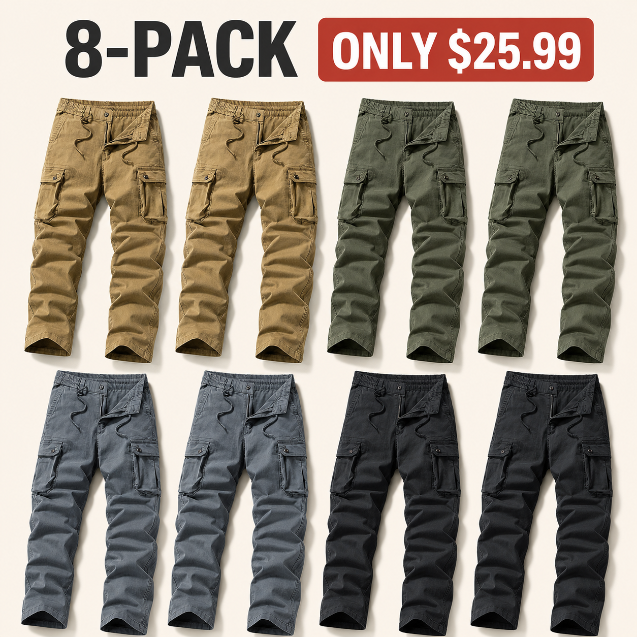 Balanced Mix 8-piece men's washed vintage tapered work pants bundle