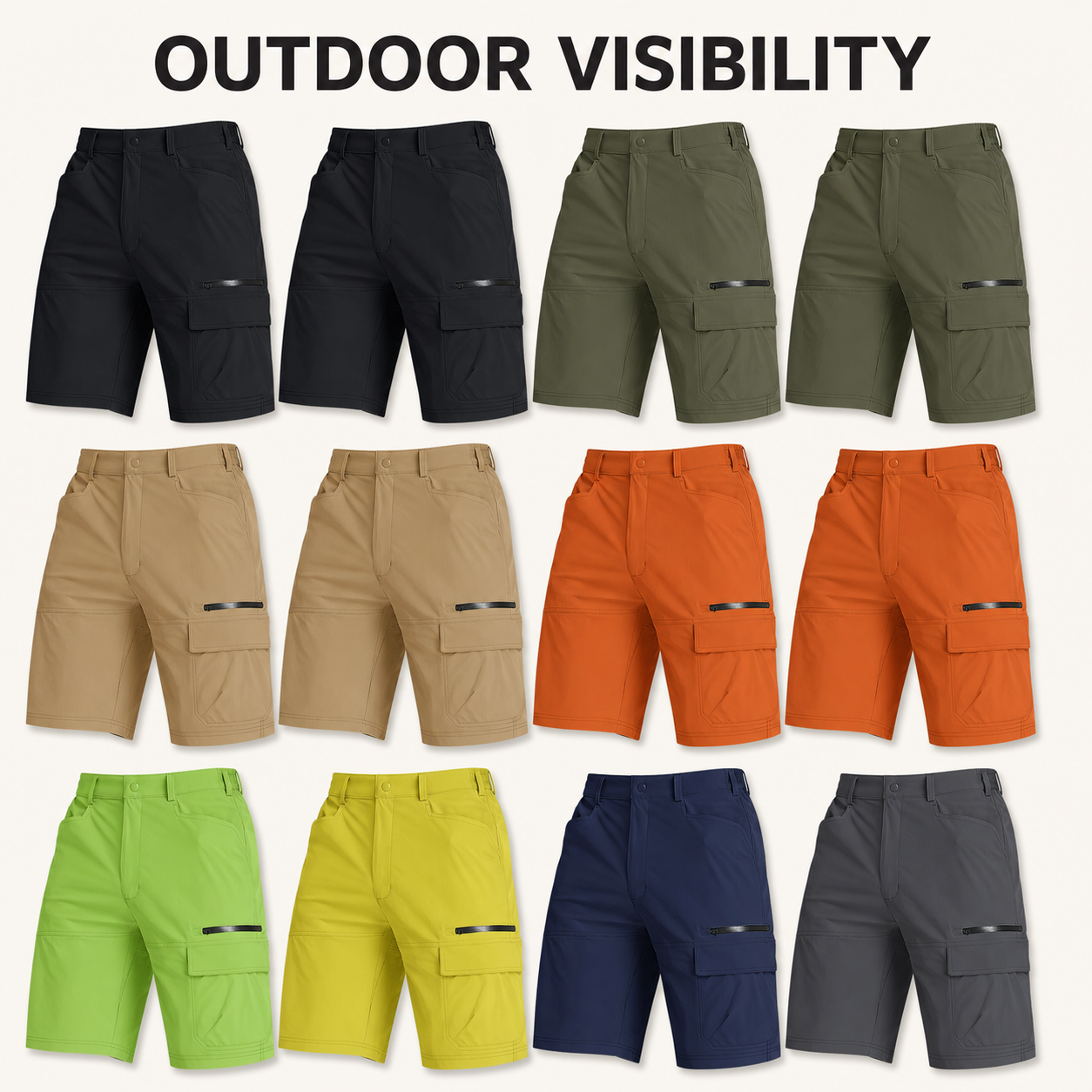 Outdoor Visibility 12-piece men's 9-inch quick-dry cargo shorts bundle