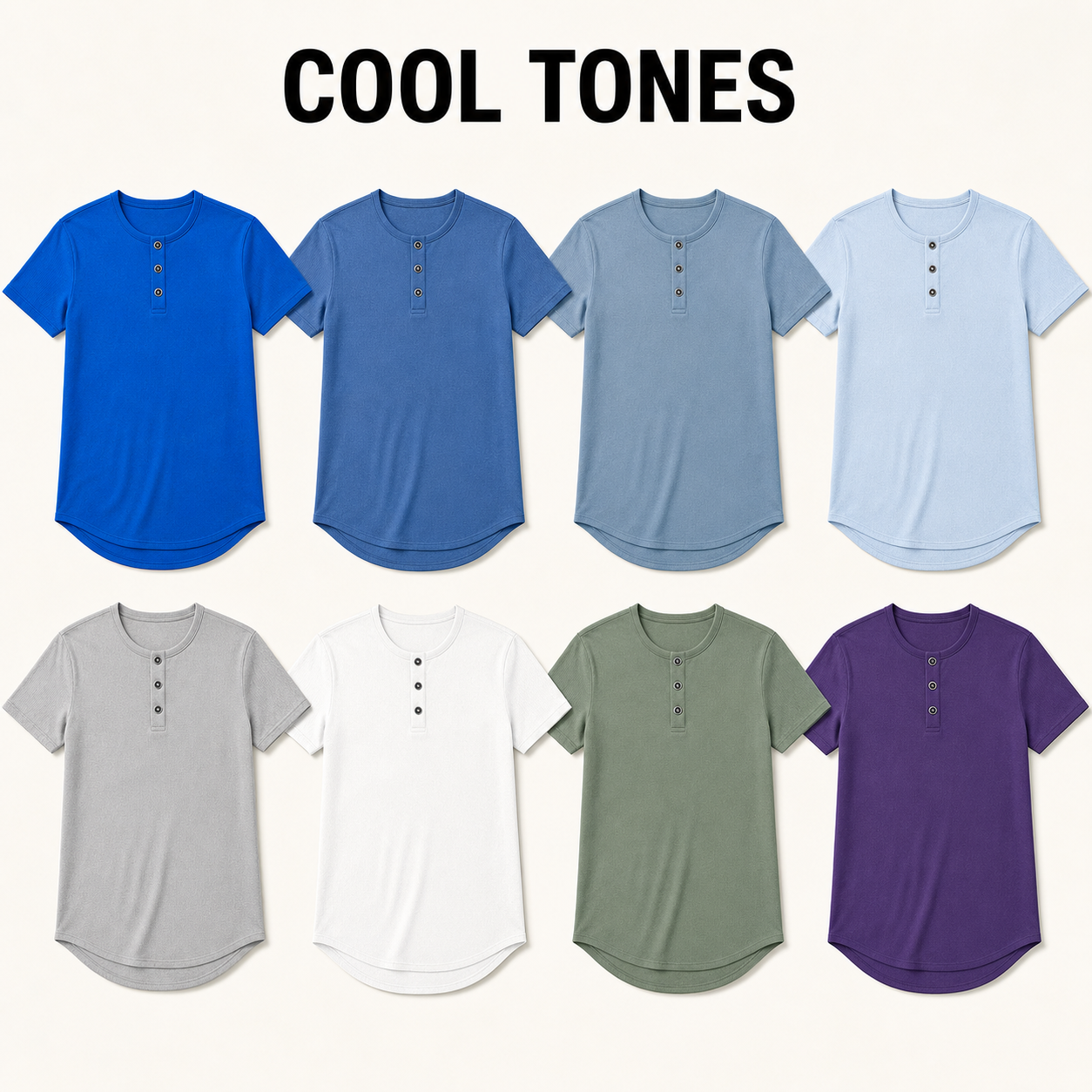 Cool Tones 8-piece men's slim-fit longline henley shirt bundle