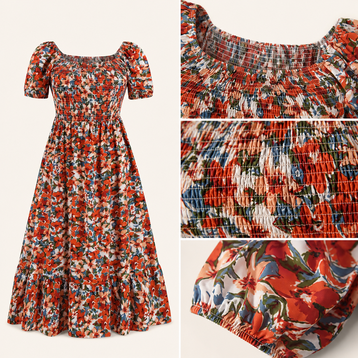 Women's Plus-Size Floral Puff-Sleeve Maxi Dress material and finish details