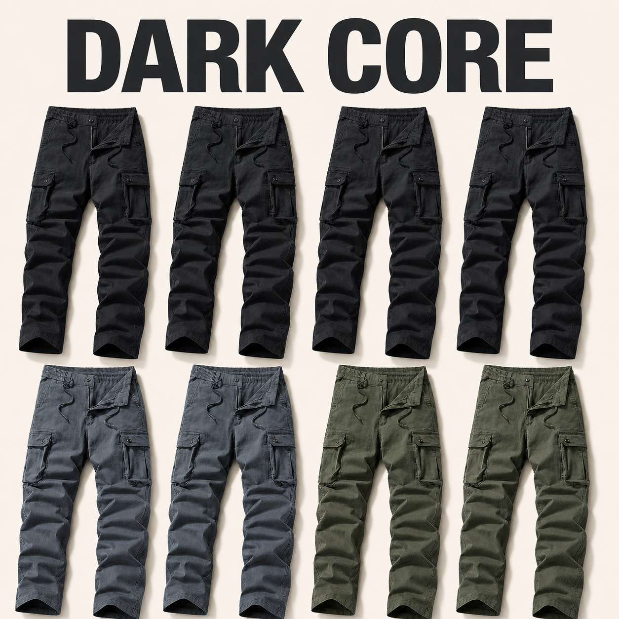 Dark Core 8-piece men's washed vintage tapered work pants bundle