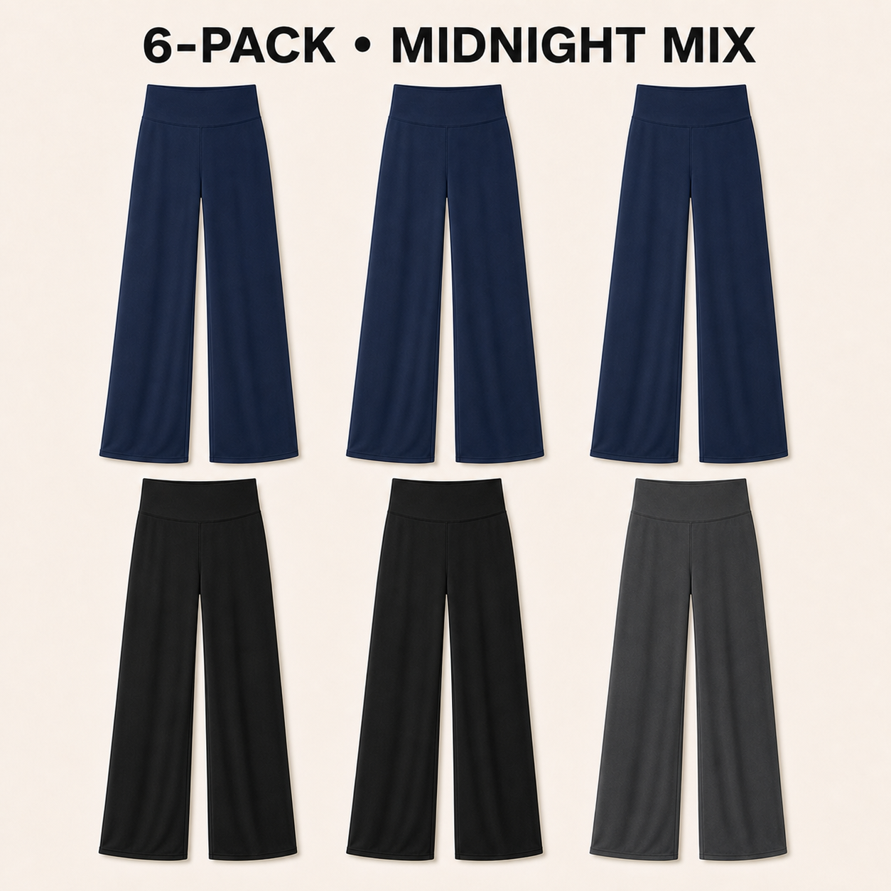 Midnight Mix 6-piece women's high-waist wide-leg yoga pants bundle