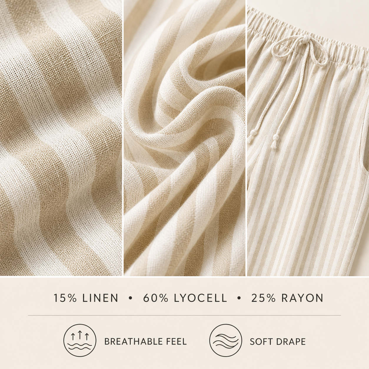 Women's Linen-Blend Gingham Wide-Leg Pants material and finish details