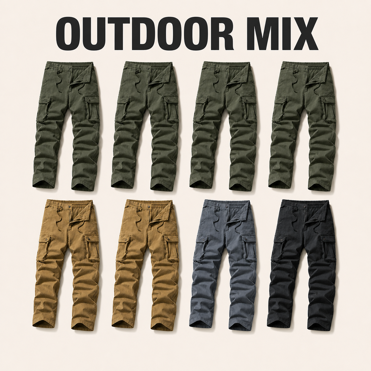 Outdoor Mix 8-piece men's washed vintage tapered work pants bundle