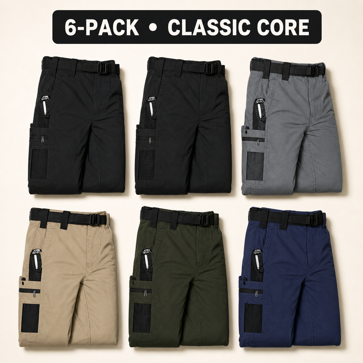 Classic Core six-pair tactical pants bundle